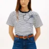 T-shirt med abstrakt blommönster och ränder