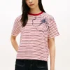 T-shirt med abstrakt blommönster och ränder