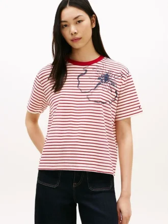T-shirt med abstrakt blommönster och ränder