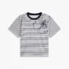 T-shirt med abstrakt blommönster och ränder