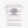T-shirt med bågformad logotyp och randiga dolmanärmar