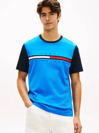 T-shirt med flagglogo och kontrasterande ärmar