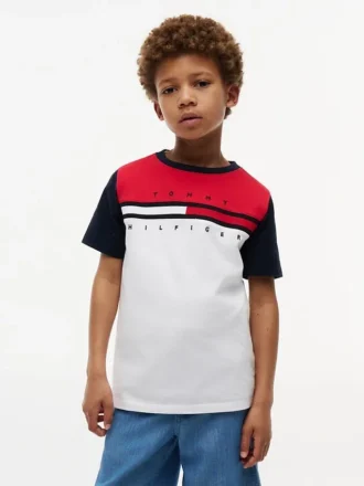 T-shirt med färgblock och flaggstripor för barn