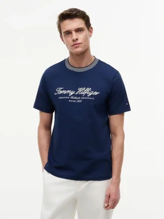 T-shirt med marint logotyptryck och ränder