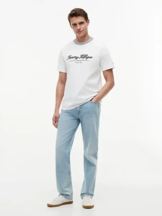 T-shirt med marint logotyptryck och ränder