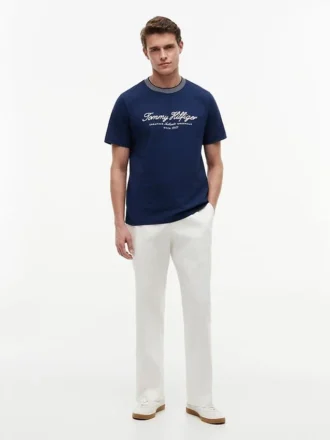 T-shirt med marint logotyptryck och ränder