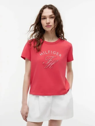 T-shirt med monogram i gingham-mönster