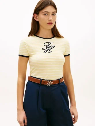 T-shirt med monogram och ränder