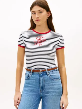 T-shirt med monogram och ränder