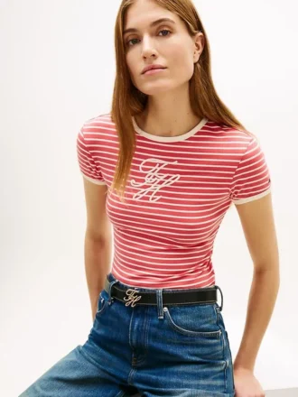 T-shirt med monogram och ränder