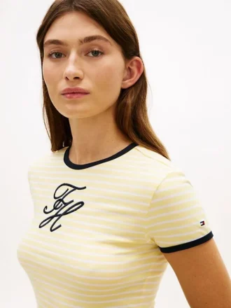 T-shirt med monogram och ränder