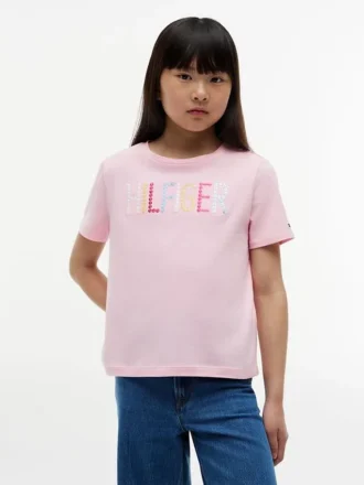 T-shirt med paljetter och Hilfiger-logotyp för barn