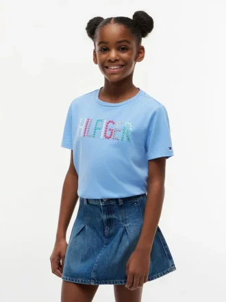 T-shirt med paljetter och Hilfiger-logotyp för barn