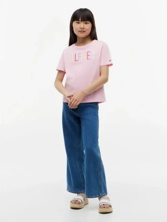 T-shirt med paljetter och Hilfiger-logotyp för barn