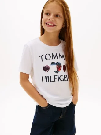 T-shirt med paljettlogotyp i form av ett hjärta för barn