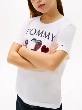 T-shirt med paljettlogotyp i form av ett hjärta för barn