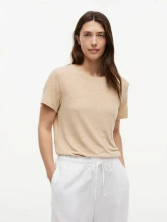 T-shirt med rund hals i linneblandning