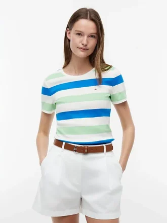 T-shirt med rund hals och rugbyränder