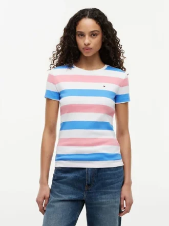T-shirt med rund hals och rugbyränder
