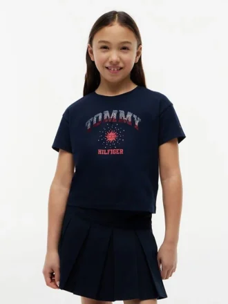 T-shirt med strass och Tommy-logotyp för barn