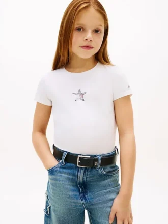 T-shirt med strassstjärna och flagga för barn