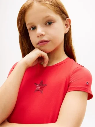 T-shirt med strassstjärna och flagga för barn