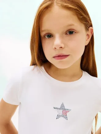 T-shirt med strassstjärna och flagga för barn