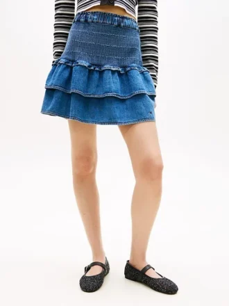 Tommy Jeans minikjol i chambray med volanger