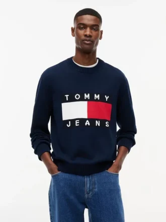 Tommy Jeans tröja med flagglogo och rund hals