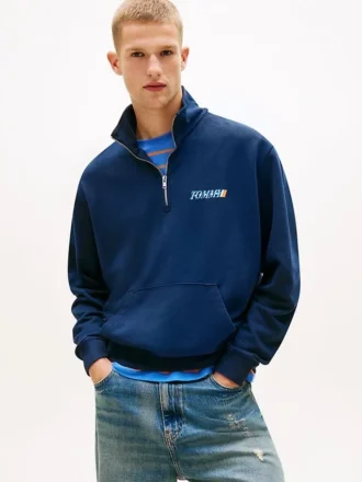 Tommy Jeans-tröja med logotyp och kvartslång dragkedja