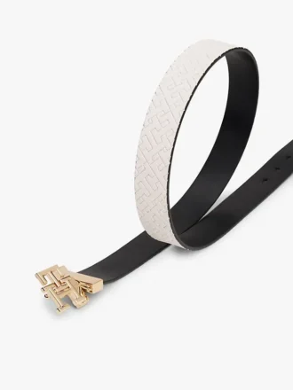 Vändbart läderskärp med monogramspänne