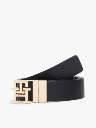Vändbart läderskärp med monogramspänne